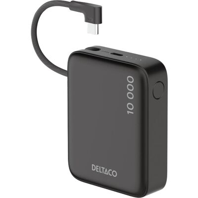 Deltaco Power bank 10 000 mAh, built-in fabric cable, PD 20 W, black (10000 mAh, 20 W, 38.50 Wh), Powerbank, Schwarz Deltaco Power bank 10 000 mAh, built-in fabric cable, PD 20 W, black (10000 mAh, 20 W, 38.50 Wh), Powerbank, Schwarz