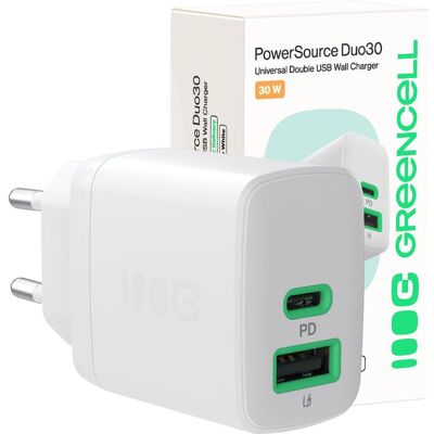 GREEN CELL GC CHARB-30AC-W - Ladegerät - 30 W, 1x USB-C, 1x USB-A - Weiß GREEN CELL GC CHARB-30AC-W - Ladegerät - 30 W, 1x USB-C, 1x USB-A - Weiß