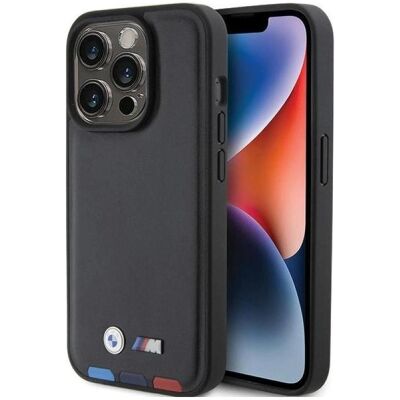 BMW iPhone 15 Pro Leder Stempel Tricolor Hülle - Smartphone BMW iPhone 15 Pro Leder Stempel Tricolor Hülle - Smartphone