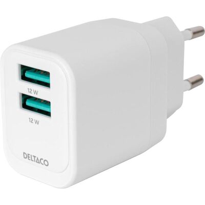 Deltaco USB-AC200 (12 W, 2 Ports), USB Ladegerät, Weiss Deltaco USB-AC200 (12 W, 2 Ports), USB Ladegerät, Weiss