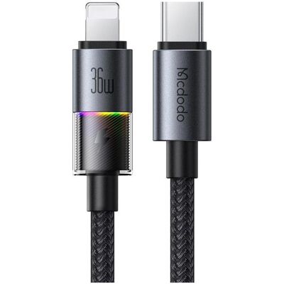 Mcdodo - Data Cable (CA-8190) - with 7 Colorful Lights, USB-C to Lightning, 36W, 3A, 1.2m - Black (1.20 m, 36 W), USB Kabel Mcdodo - Data Cable (CA-8190) - with 7 Colorful Lights, USB-C to Lightning, 36W, 3A, 1.2m - Black (1.20 m, 36 W), USB Kabel