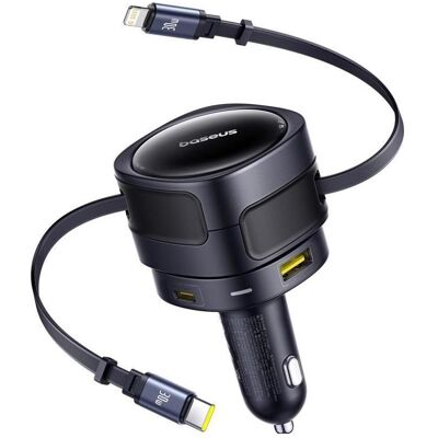 Baseus Enjoyment Max Car Charger C+L Cables & U+C Ports 90W Cosmic Black, Auto Adapter, Schwarz Baseus Enjoyment Max Car Charger C+L Cables & U+C Ports 90W Cosmic Black, Auto Adapter, Schwarz