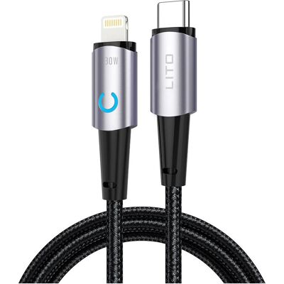 Lito - Data Cable (LD10) - Type-C to Lightning Fast Charging 30W, with LED, 1.2m - Black (1 m, 30 W), USB Kabel Lito - Data Cable (LD10) - Type-C to Lightning Fast Charging 30W, with LED, 1.2m - Black (1 m, 30 W), USB Kabel