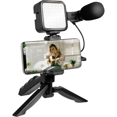 LogiLink Vlogger Kit mit LED-Licht, Mikrofon + Stativ, für 4,77" Smartphones, Selfie Stick, Schwarz LogiLink Vlogger Kit mit LED-Licht, Mikrofon + Stativ, für 4,77" Smartphones, Selfie Stick, Schwarz