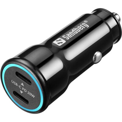 Sandberg Car Charger, 2xUSB-C, PD40W, Saver, Auto Adapter, Schwarz Sandberg Car Charger, 2xUSB-C, PD40W, Saver, Auto Adapter, Schwarz