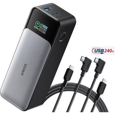 Anker 737 - Power Bank (PowerCore 24K) + 2x USB-C Right Angle Cable, 240 W, twee (24000 mAh, 24 Wh), Powerbank, Schwarz Anker 737 - Power Bank (PowerCore 24K) + 2x USB-C Right Angle Cable, 240 W, twee (24000 mAh, 24 Wh), Powerbank, Schwarz
