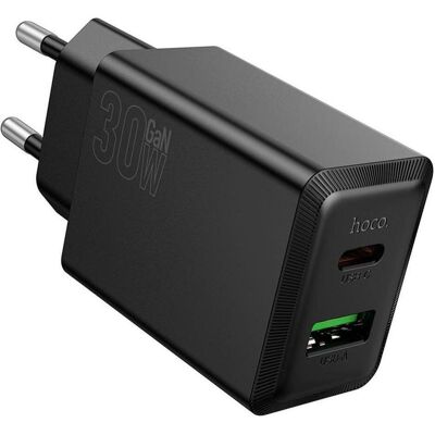 Hoco Adapter Phone charger USB A + USB C QC3.0 PD AFC 3A 30W N71 black (30 W, 2 Ports), USB Ladegerät, Schwarz Hoco Adapter Phone charger USB A + USB C QC3.0 PD AFC 3A 30W N71 black (30 W, 2 Ports), USB Ladegerät, Schwarz