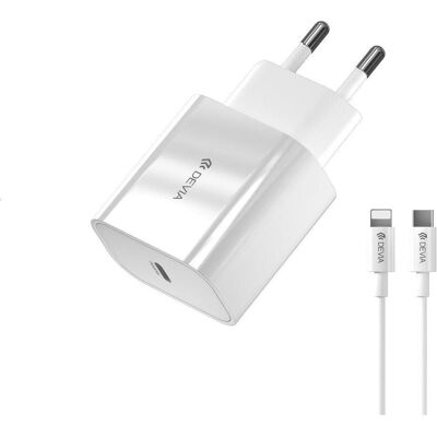 Devia Wandladegerät Smart PD 20W 1x USB-C weiss + Lightning - USB-C Kabel V2 (20 W, 1 Port), USB Ladegerät, Weiss Devia Wandladegerät Smart PD 20W 1x USB-C weiss + Lightning - USB-C Kabel V2 (20 W, 1 Port), USB Ladegerät, Weiss