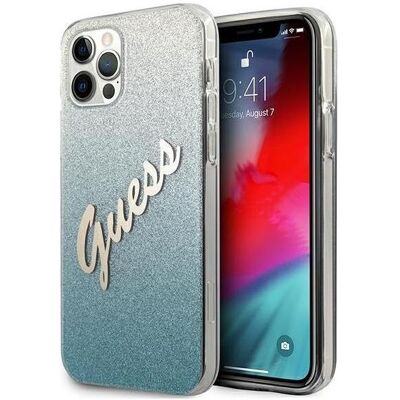 Guess iPhone 12/12 Pro Blaue Glitter-Gradient-Hülle - Handytasche Guess iPhone 12/12 Pro Blaue Glitter-Gradient-Hülle - Handytasche
