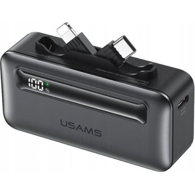 Usams Powerbank XB-Series CD233 5000mAh PD 20W z kablem USB-C / Lightning srebrny (5000 mAh, 20 W), Powerbank, Silber Usams Powerbank XB-Series CD233 5000mAh PD 20W z kablem USB-C / Lightning srebrny (5000 mAh, 20 W), Powerbank, Silber