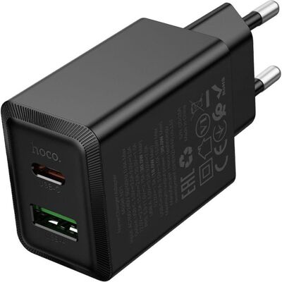 Hoco Adapter Phone charger USB A + USB C QC3.0 PD AFC 3A 30W N71 black (30 W, 2 Ports), USB Ladegerät, Schwarz Hoco Adapter Phone charger USB A + USB C QC3.0 PD AFC 3A 30W N71 black (30 W, 2 Ports), USB Ladegerät, Schwarz