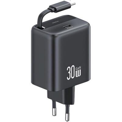 Usams Ład. siec. 1xUSB-C ze zwijanym kablem USB-C Retractable PD+QC 30W Gan Fast Charging czarny/bla (30 W, 2 Ports), USB Ladegerät, Schwarz Usams Ład. siec. 1xUSB-C ze zwijanym kablem USB-C Retractable PD+QC 30W Gan Fast Charging czarny/bla (30 W, 2 Ports), USB Ladegerät, Schwarz