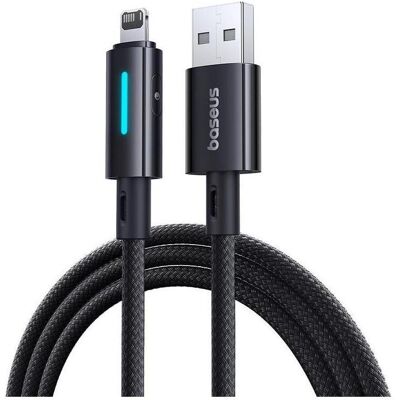 Baseus Lit Button-Control Fast Charging Data Cable USB-A to iP 2.4A 1m Cosmic Black (1 m, 12 W), USB Kabel Baseus Lit Button-Control Fast Charging Data Cable USB-A to iP 2.4A 1m Cosmic Black (1 m, 12 W), USB Kabel