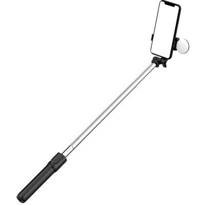 Hurtel Selfie stick WH1YXS telescopic tripod 1m with round lamp and phone holder - black, Selfie Stick, Schwarz Hurtel Selfie stick WH1YXS telescopic tripod 1m with round lamp and phone holder - black, Selfie Stick, Schwarz