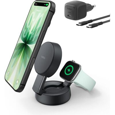 Belkin UltraCharge Pro Qi2 25 Watt 2-in-1 Ladestation (25 W), Wireless Charger, Grau Belkin UltraCharge Pro Qi2 25 Watt 2-in-1 Ladestation (25 W), Wireless Charger, Grau