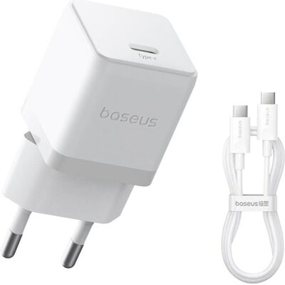 Baseus Palm 1C 20W Wandladegerät (mit Mini White USB-C 60W (20V/3A) 1m Kabel) - Weiss (20 W, 1 Port), USB Ladegerät, Weiss Baseus Palm 1C 20W Wandladegerät (mit Mini White USB-C 60W (20V/3A) 1m Kabel) - Weiss (20 W, 1 Port), USB Ladegerät, Weiss