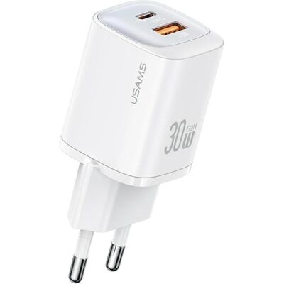 Usams Ład. siec. CC254 30W GaN USB-C/USB-A Fast Charging HC Series biały/white CC254TC02 (30 W, 2 Ports), USB Ladegerät, Weiss Usams Ład. siec. CC254 30W GaN USB-C/USB-A Fast Charging HC Series biały/white CC254TC02 (30 W, 2 Ports), USB Ladegerät, Weiss