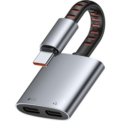 Mcdodo - 2 in 1 Typ-C auf Dual Typ-C Audio Adapter (USB-C, USB-C), Mobilgerät Adapter, Schwarz Mcdodo - 2 in 1 Typ-C auf Dual Typ-C Audio Adapter (USB-C, USB-C), Mobilgerät Adapter, Schwarz