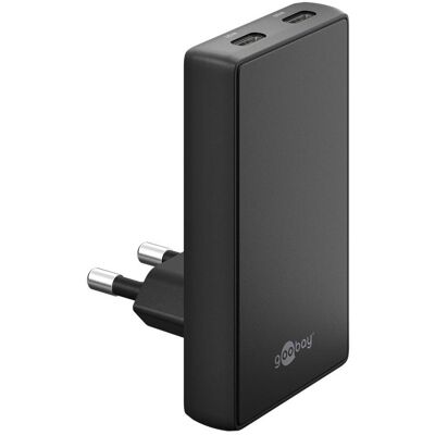 Goobay USB-C PD GaN Dual-Schnellladegerät 90° Flat 65 W (65 W, 2 Ports), USB Ladegerät, Schwarz Goobay USB-C PD GaN Dual-Schnellladegerät 90° Flat 65 W (65 W, 2 Ports), USB Ladegerät, Schwarz