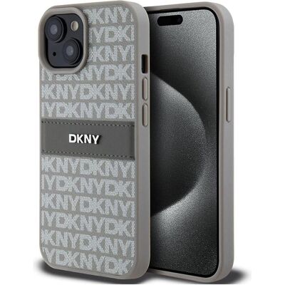 DKNY Beigen Hartschale für iPhone 15 - Leder Muster & Metalllogo DKNY Beigen Hartschale für iPhone 15 - Leder Muster & Metalllogo