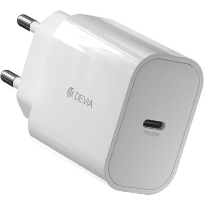 Devia Wandladegerät Smart PD 20W 1x USB-C weiss + Lightning - USB-C Kabel V2 (20 W, 1 Port), USB Ladegerät, Weiss Devia Wandladegerät Smart PD 20W 1x USB-C weiss + Lightning - USB-C Kabel V2 (20 W, 1 Port), USB Ladegerät, Weiss