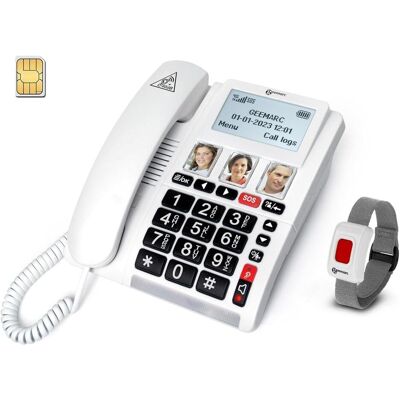 Geemarc CL9000 - 4G Schnurgebundenes Notruftelefon mit Notrufarmband, Telefon, Weiss Geemarc CL9000 - 4G Schnurgebundenes Notruftelefon mit Notrufarmband, Telefon, Weiss