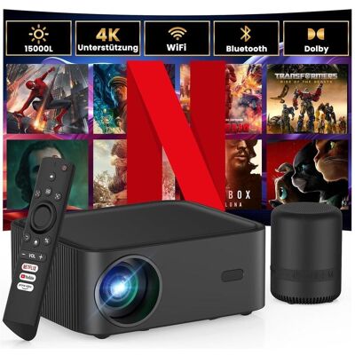 Hopvision Netflix-beamer mit Dolby Audio, 15000 Lumen, Full HD 1080P, WLAN, Bluetooth, 4K-kompatibel (Full HD, 15000 lm), Beamer, Schwarz Hopvision Netflix-beamer mit Dolby Audio, 15000 Lumen, Full HD 1080P, WLAN, Bluetooth, 4K-kompatibel (Full HD, 15000 lm), Beamer, Schwarz