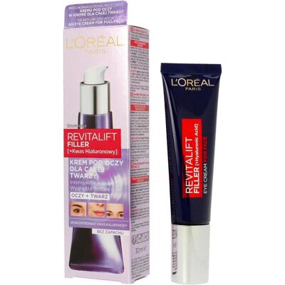L'Oréal Paris, Augenpflege, L'Oréal Revitalift Filler Eye and Face Cream with Hyaluronic Acid 30ml (Augenpflege Fluid, Tag, 30 ml) L'Oréal Paris, Augenpflege, L'Oréal Revitalift Filler Eye and Face Cream with Hyaluronic Acid 30ml (Augenpflege Fluid, Tag, 30 ml)