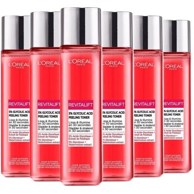 L'Oréal Paris, Gesichtsreinigung, L'OrÃal Paris Revitalift - 5% Glycolzuur Peeling Toner - 6 x 180ml - Voordeelverpakking (Reinigungspeeling, 180 ml) L'Oréal Paris, Gesichtsreinigung, L'OrÃal Paris Revitalift - 5% Glycolzuur Peeling Toner - 6 x 180ml - Voordeelverpakking (Reinigungspeeling, 180 ml)