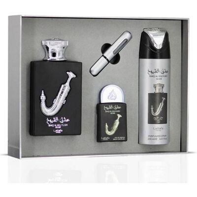 Lattafa, Beauty Geschenkset, Pride Ishq Al Shuyukh Silver Luxury Perfume Gift Set for Men (Parfum Set) Lattafa, Beauty Geschenkset, Pride Ishq Al Shuyukh Silver Luxury Perfume Gift Set for Men (Parfum Set)