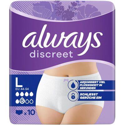 Always, Inkontinenzhygiene, Discreet Inkontinenz Pants L 10 (12x, Large) Always, Inkontinenzhygiene, Discreet Inkontinenz Pants L 10 (12x, Large)