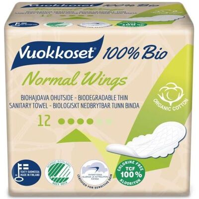 Vuokkoset Bio Baumwoll Normal Flügel Binden - Umweltfreundlich, Biologisch Abbaubar Vuokkoset Bio Baumwoll Normal Flügel Binden - Umweltfreundlich, Biologisch Abbaubar