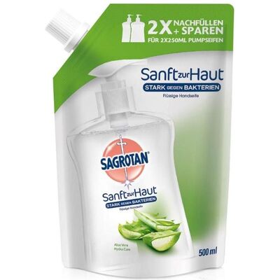 Sagrotan, Handseife, Handseife mit einem frischen Duft von Aloe Vera, 500 ml (Flüssigseife, Handseife Nachfüllpackung, 500 ml) Sagrotan, Handseife, Handseife mit einem frischen Duft von Aloe Vera, 500 ml (Flüssigseife, Handseife Nachfüllpackung, 500 ml)