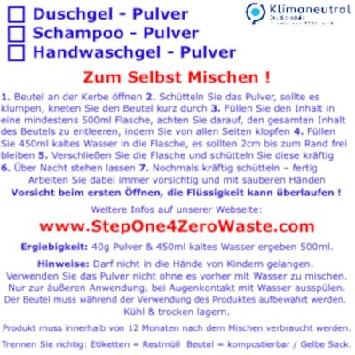 Step One, Duschmittel, 2in1 Shampoo & Duschgel in Pulverform Meeresbriese (500 ml) Step One, Duschmittel, 2in1 Shampoo & Duschgel in Pulverform Meeresbriese (500 ml)