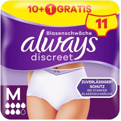 Always, Inkontinenzhygiene, Discreet Inkontinenz Pants Plus, M 10+1 GRATIS Inkontinenz-Höschen (M) Always, Inkontinenzhygiene, Discreet Inkontinenz Pants Plus, M 10+1 GRATIS Inkontinenz-Höschen (M)