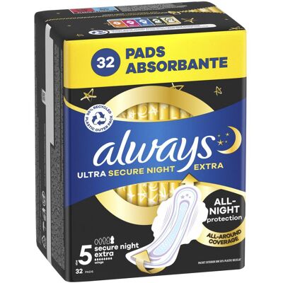 Always, Binden, Night Extra Plus Pads Wing 32CT (32x) Always, Binden, Night Extra Plus Pads Wing 32CT (32x)