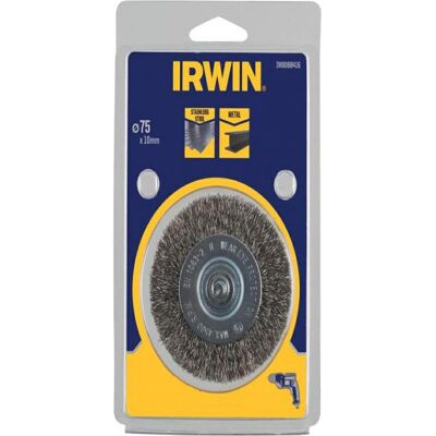 Irwin, Schleifmittel, Scheibenbürste mit 75 mm x 10 mm Dorn mit Edelstahlstahldraht Irwin, Schleifmittel, Scheibenbürste mit 75 mm x 10 mm Dorn mit Edelstahlstahldraht