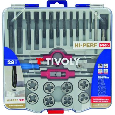 Tivoly, Gewindeschneider + Gewindebohrer, Schraubendreher-Set mit HSS-Schneideisen und Zubehör für Metall- und Kunststoffgewinde Tivoly, Gewindeschneider + Gewindebohrer, Schraubendreher-Set mit HSS-Schneideisen und Zubehör für Metall- und Kunststoffgewinde