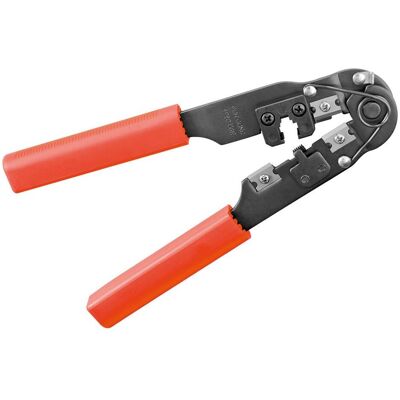 Fixpoint Zange, Crimpzange für Modularstecker inkl. Kabelschneider und Abisolierer, rot, schwarz (116 mm) Fixpoint Zange, Crimpzange für Modularstecker inkl. Kabelschneider und Abisolierer, rot, schwarz (116 mm)
