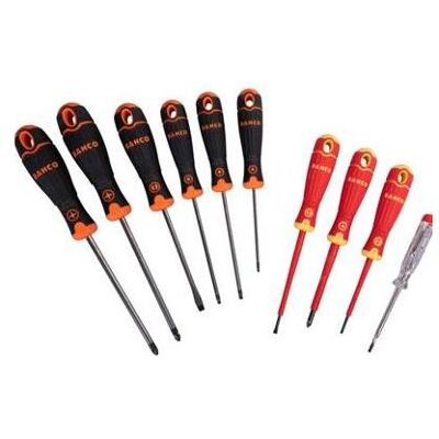 Schraubenzieher, BahcoFIT Schraubendrehersatz für Schlitz-, Phillips-, Pozidriv- und TORX-Schrauben mit gummiertem Schraubenzieher, BahcoFIT Schraubendrehersatz für Schlitz-, Phillips-, Pozidriv- und TORX-Schrauben mit gummiertem
