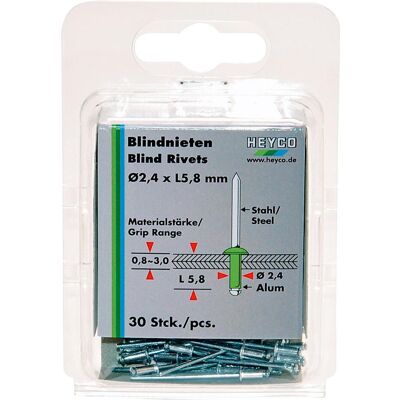 HEYCO, Nieten, Blindnietensatz in Blisterverpackung HEYCO, Nieten, Blindnietensatz in Blisterverpackung