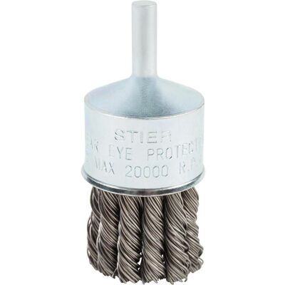 Stier, Schleifmittel, Pinselkopfbürste Ø 29 mm, Schaft-Ø 6,35 mm, 0,5 mm, gezopft, Stahl Stier, Schleifmittel, Pinselkopfbürste Ø 29 mm, Schaft-Ø 6,35 mm, 0,5 mm, gezopft, Stahl