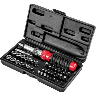 TOP, Steckschlüssel + Stecknuss, Schraubendreher-Bits und Stecknüsse mit Griff 40-tlg. - 39D386 TOP, Steckschlüssel + Stecknuss, Schraubendreher-Bits und Stecknüsse mit Griff 40-tlg. - 39D386