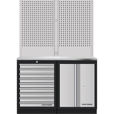 Kraftwerk, Werkstattschrank, Mobilio 2er Kombi Lochwand 1 Edelstahl, 9 Schubladen (136 cm, 200 cm) Kraftwerk, Werkstattschrank, Mobilio 2er Kombi Lochwand 1 Edelstahl, 9 Schubladen (136 cm, 200 cm)