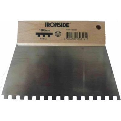 Ironside, Kelle + Spachtel, Metallspachtel 6 x 6 mm gezahnt mit Holzgriff, 1 Stück, 160311 Ironside, Kelle + Spachtel, Metallspachtel 6 x 6 mm gezahnt mit Holzgriff, 1 Stück, 160311