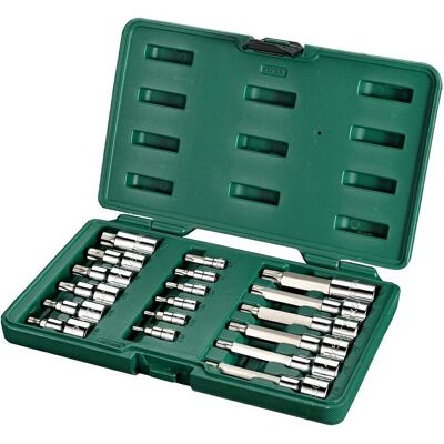 SATA, Steckschlüssel + Stecknuss, Torx-Schraubendrehereinsätze, Garnitur 1/4" und 1/2", 18-teilig, T10-T60 SATA, Steckschlüssel + Stecknuss, Torx-Schraubendrehereinsätze, Garnitur 1/4" und 1/2", 18-teilig, T10-T60