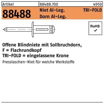 Gesipa, Nieten, Blindniete R 88488 Flachrundkopf 4,8 x 25,4 Niet Aluminium/Dorn Aluminium Gesipa, Nieten, Blindniete R 88488 Flachrundkopf 4,8 x 25,4 Niet Aluminium/Dorn Aluminium