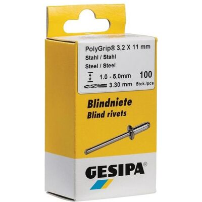 Gesipa, Nieten, Blindniete Stahl/Stahl 4x13 mm PolyGrip Mini-Pack mit 100 Stück Gesipa, Nieten, Blindniete Stahl/Stahl 4x13 mm PolyGrip Mini-Pack mit 100 Stück