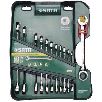 SATA, Schraubenschlüssel, Ratschen-Ringmaulschlüssel-Satz, 12-teilig, 8-19 mm (10 mm, 11 mm, 12 mm, 13 mm, 14 mm, 15 mm, 16 mm, 17 mm, 18 mm, 19 mm, 8 mm, 9 mm) SATA, Schraubenschlüssel, Ratschen-Ringmaulschlüssel-Satz, 12-teilig, 8-19 mm (10 mm, 11 mm, 12 mm, 13 mm, 14 mm, 15 mm, 16 mm, 17 mm, 18 mm, 19 mm, 8 mm, 9 mm)