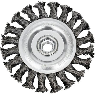 Stier, Schleifmittel, Rundbürste Ø 115 mm, M14, 0,5 mm, gezopft, Stahl Stier, Schleifmittel, Rundbürste Ø 115 mm, M14, 0,5 mm, gezopft, Stahl